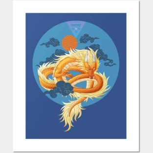 Japanese orange dragon Posters and Art